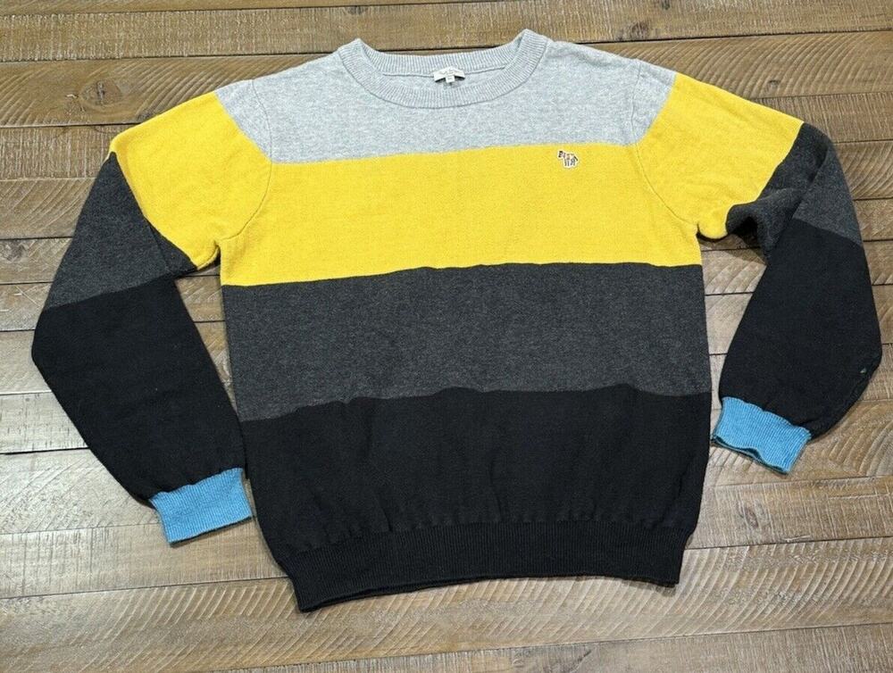Paul Smith Junior Boys Navy Grey & Yellow Striped Sweater 6A - See Imperfections